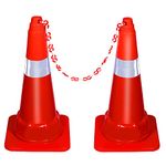 ABS INDUSTRY Safety Cones Injection Moulded 2 Cones 1.2 kg with 2 Meters S Hook Safety Chain Multipurpose PVC Plastic Traffic Safety Cone and Highly Visible Reflective Collar