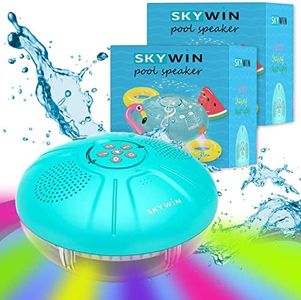 Skywin Floating Pool Speaker with Lights Accessories, 2 Pack Floating Pool Lights Inflatable Hot Tub Accessories, Water Resistant and Wireless