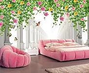 Roman Column Flower Butterfly Pink Pink Wallpaper 3D 3D Wallpaper Paste Living Room The Wall for Bedroom Mural border-200cm×140cm