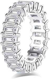 AnuClub Moissanite Wedding Ring, Emerald Cut 5cttw D Color 925 Sterling Silver Eternity Band Ring for Women Size 5.5