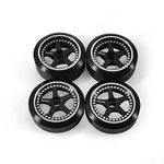 Abendor 4Pcs Rc Drift Wheels and Drift Tires for 1/28 Wltoys K969 K989 P929, Alloy Rc Drift Car Wheels with Hard Rubber Tires for 1/28 Kyosho Mini-Z Mini-Q HGD1 HGV1 (Black)