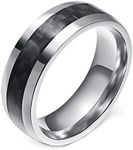 Anniversary Ring for Him, Stainless Steel Promise Rings Engraved 8MM Carbon Fiber Inlay Promise Rings Best Friends Silver Black Size 10
