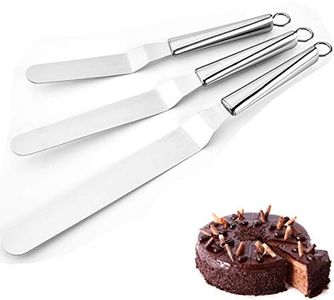 Stainless Steel Angled Icing Spatula, MKNZOME 3 Pcs Professional Palette Knife Set Offset Spatula Icing Tool for Cupcake Cakes Decorating,Smoothing Icing, Frosting Pastries