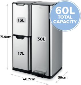 Tower Steel Pedal Bin – Silver Waste Bin