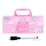 Alokik Enterprise Plastic Unicorn Kids Pen & Pencil Box | Suitcase Style Password Lock Pencil Case, Multi-Layer Pencil Box Stationary Organizer Case For Kids,Return Gift For Kids, Pink