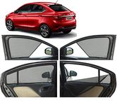 Autofact Half Magnetic Window Sunshades/Curtains for Tata Tigor [Set of 4pc - Front 2pc Half without Zipper ; Rear 2pc Full with Zipper] (Black)