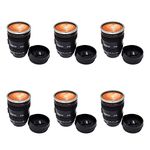 Primelife Stainless Steel Camera Lens Coffee Mug with Cookie Holder 400ml (Black) Set of 6