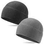 2 Pack Grid Fleece Beanie Watch Cap Waffle Tactical Beanie Multi-Season Army Military Fleece Hat, All Weather Gear, Black/Grey, M/One size