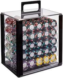 Monaco Club Poker Chip Set - 1000 Heavyweight (13.5-Gram) Clay Composite Chips with Numbers, 10 Acrylic Trays & Carrying Case - Professional Casino Supplies, Kits, Holders, & Storage Container