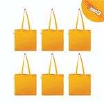 Vantagekart Yellow Cotton Plain Tote Shopping Bags with Zip Extra Strong 13" Handle, Hold 35 Lbs Heavy Duty, Washable, Eco Friendly Biodegradable Canvas Multipurpose Grocery Bag - Set of 6