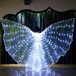 LED Belly Dance Wings, LED Light Up Stage Wear 360 Degrees Performance Props LED Wing with Telescopic Stick for Women, Halloween, Bar, Party(White)