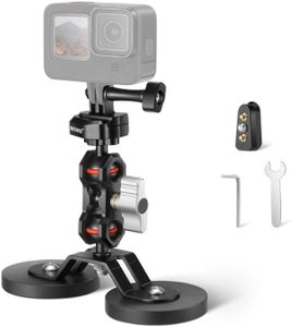 NEEWER Magnetic Action Camera Mount with Dual 1/4" Ball Head Articulating Magic Arm, Dual Magnetic Strong Suction Camera Car Mount Compatible with GoPro Hero13 12 Insta360 DJI, Max Load 4.4lb, FL-GP15