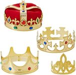 BLUE PANDA 4-Pieces King and Queen Crowns Set for Kids - Gold Crowns and Tiara for Royal Theme Birthday Party Costume Accessories and Photo Booth Props