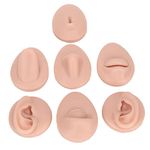 Focket 7PCS Soft Piercing Practice Model, Silicone Ear Model Flexible Model Body Parts Tongue Model Eyes Model Mouth Model Nose Model Navel Model for Jewelry Display Teaching Tool (Medium Skin Color)