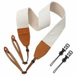 Padwa Lifestyle Corduroy Camera Strap - 2" Wide Full Grain Cowhide Head Camera Straps for Men & Women Photographers, Complimentary 2 Pcs Quick Release Compatible All Cameras、Binoculars - White