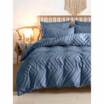 Nanko Blue Duvet Cover Queen Size, 3pc Boho Tufted Microfiber Bedding Comforter Cover Set, All Season Aesthetic Shabby Chic Soft Embroidery Textured Geometric Quilt Cover 90"x90"