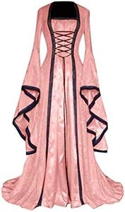 Women's Fit and Flared Long Sleeve Dresses Patchwork Cinched Waist Sabrina Neck Medieval A-line Costumes Flare Sleeve Winter Cosplay Floor Length Solid Color Gown Vestidos