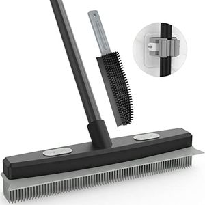 WELDUN Escoba de goma con extractor de cerdas de goma de 142 cm con mango telescópico, para quitar animales, gatos, perros, pelos, para alfombras, ventanas, azulejos, para interior y exterior,