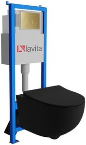 Lavita LAV 101 LAV 200.4.5 - Elemento de pared para inodoro de 40 cm + lavabo profundo para lavabo BRAVA negro sin borde + placa de control LAV 200.4.5 oro | juego completo | cisterna empotrada |