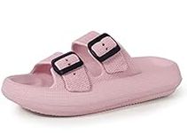 Women Cushion Pillow Sandal 2 Buckle Foam Could Slide Family House Bathroom Shower Shoes Beach Slipper Pink with Black Buckle Men Size 7 8 Women Size 8 9