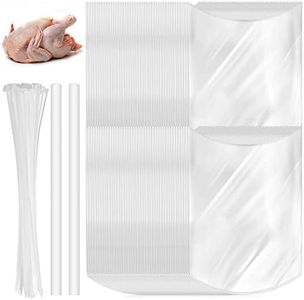 Teling 60 Pack Poultry Shrink Bags 14 x 18 Inch Clear Poultry Heat Shrink Wrap Large Chickens Duck Turkey Bags Freezer Safe with 2 Silicone Straw and 60 White Zip Ties for Food Meat Storage
