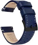 BARTON WATCH BANDS 16mm Navy/Linen Quick Release Leather Black Buckle Watch Band Strap