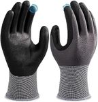 RUFCRIL 3 Pairs Work Gloves With Grip for Men and Women, Nitrile Coated Working Gloves with Reinforced Non-slip Palm,Touchscreen Gardening Gloves, Breathable & Thin Mechanic Gloves - Grey