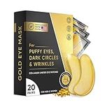 Under Eye Gel Patches (20 Pairs) - Golden Eye Mask with Amino Acid & Collagen, Cooling Eye Care for Wrinkles, Puffy Eyes & Dark Circles, Skincare Treatment for Men & Women, USA Tested