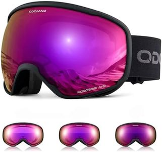 Odoland Photochromic Ski Goggles for Sunny and Cloudy Days, Anti-Fog OTG UV Protection Snowboard Goggles for Men Women Youth