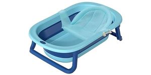 INFANTSO Silicone Foldable Bathtub For Baby 0-3 Years (Blue), Mini Swimming Pool For Babies, Newborn, Infants & Toddlers With Support Bathnet, Ergonomic & Spacious With Anti Skid Legs & Quality Material