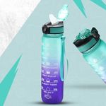 Attro Motivational 1 Liter Quotes & Time Marker Dual Colour Sports Plastic Bottle BPA Free, Leak Proof Sipper Bottle for Gym, Office, Workout-Purple Green