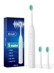 NELL&WELL Sonic Electric Toothbrush for Adults, Rechargeable Toothbrushes with 5 Modes, 3 Brush Heads, IPX7 Waterproof (White)