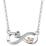 ZakiaHo Sweet 16th Birthday Gifts for Girls Daughter Sister Jewellery Dainty Adjustable Love Heart Infinity Rose Gold Plated Clear Crystal Pendant Necklaces