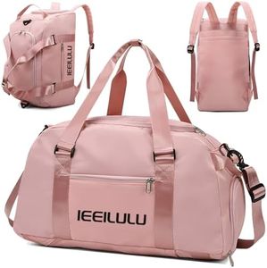 IEEILULU Sac de Voyage, Sac de Sport pour Femmes et Hommes, 45L Sac de Sport Grand avec Compartiment à Chaussures, Compartiment Humide et Fonction Sac à Dos, Sac de Rangement Voyage (Rose)