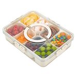 Everkeen Divided Serving Tray with Lid and Handle Portable Snack Tray Food Storage Container 8 Compartments Divided Spice Container for Candy, Fruit, Nut, Suitable for Party, Picnic