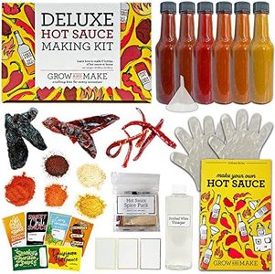 DELUXE DIY HOT SAUCE MAKING KIT Everything Included - Best Gift for Him, Husband, Friend, & Loved One - Make Your Own Gourmet Hot Sauce - Quality Dried Hot & Spicy Peppers, 6 Unique Recipes & stickers