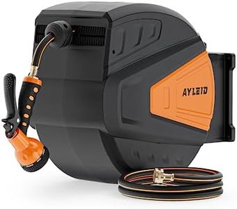 Ayleid Retractable Garden Hose Reel,1/2 in x 130 ft Wall Mounted Hose Reel, with 9- Function Sprayer Nozzle, Any Length Lock/Slow Return System/Wall Mounted/180°Swivel Bracket (Black)