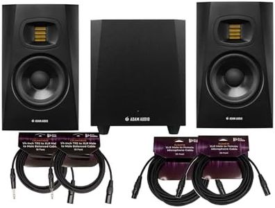 ADAM Audio T5V Active Nearfield Monitor (Pair) Bundle with Studio Subwoofer Pair, 25-Feet XLR Male to XLR Female Microphone Cable, and 1/4-Inch TRS to XLR Male to Male Cable (2-Pack) (7 Items)