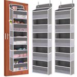 WishJazz 2 Pack Over The Door Storage Organizer, Door Hanging Storage with 5 Clear Window Pockets, Anti Tilt 45 lbs Back of Door Storage, Door Shoe Organizer for Pantry Nursery Bathroom Closet