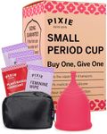 Pixie Menstrual Cup - No Metals or Toxins - 100% Medical-Grade Silicone - Ranked 1 for The Most Soft Reusable Period Cup - Wear 12 Hours - Tampon Alternative - Buy One We Give One (Small)