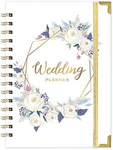 Tullofa Wedding Planner - Wedding Planner Book and Organizer for The Bride with 5 Tabbed Sections, 6.5" x 8.75", Hardcover with Metal Corner + 5 Inner Pocket + Sticker + Notes Pages - Purple White