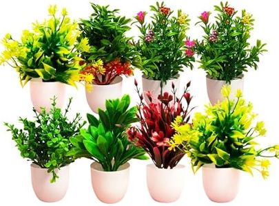 Dekorly Artificial Potted Plants, 8 Pack Artificial Plastic Eucalyptus Plants Small Indoor Potted Houseplants, Small Faux Plants for Home Decor Bathroom Office Farmhouse (Multi-L)