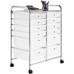 Yaheetech 12 Drawers Plastic Storage Cart, Multipurpose Mobile Organizer Unit with 4 Lockable Wheels, Utility Rolling Trolley for Home Office School Salon & Beauty, White