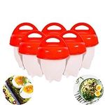 No.1 Hard Boiled Silicone Egg Cooker Without The Shell, Non Stick Egg Boil Poacher, As Seen On TV, (6pc), Red (Silicone Egg Cooker)