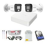 HIKVISION Full HD 4 Channel DVR, 2 MP 2 Outdoor Cameras [Color Night Vision + Built-in Audio MIC + Smart Dual Light + Motion Detection]+500 GB HDD+4 Ch SMPS, USEWELL Cable+BNC/DC Set, White