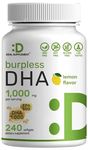 DHA Supplements | 240 Softgels, Burpless, Lemon Flavor, DHA 1000mg + EPA 500mg, Wild Caught Fish