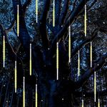 Vikdio Meteor Shower Rain Lights, 50cm 12 Spiral Tubes 648 LEDs 3.85m Lit Length Waterproof Snowfall LED Lights for Wedding Christmas Garden Tree Home Decor, Support 3 Sets Connected (WarmWhite)