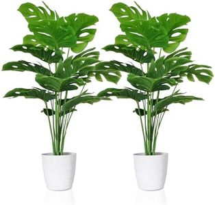 SAJANDAS Set of 2 Artificial Monstera Deliciosa Plants in Pots, Fake Tropical Palm Tree with Greenery Leaves Stems, 28 Inch Artificial Cheese Plant for Home Bathroom, Office, Windowsill Decor
