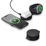 Satechi OntheGo™ 3 in 1 Wireless Charger, Qi2 Portable Charger with 15W Fast Charging for iPhone, 5W for Apple Watch, and 5W for AirPods, Magnetic Travel Charging Station – Black