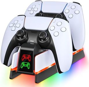 PS5 Controller Charger Station for PlayStation 5 Dualsense/Dualsense Edge, Charging Station with 4 RGB Light, PS5 Controller Accessories Charging Dock, Black White